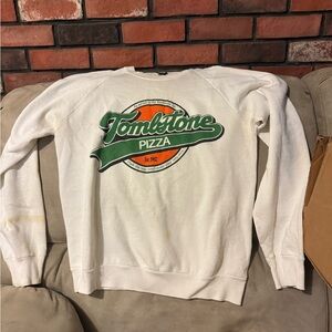 Screen Stars White Crewneck Sweater with Green and Orange Logo